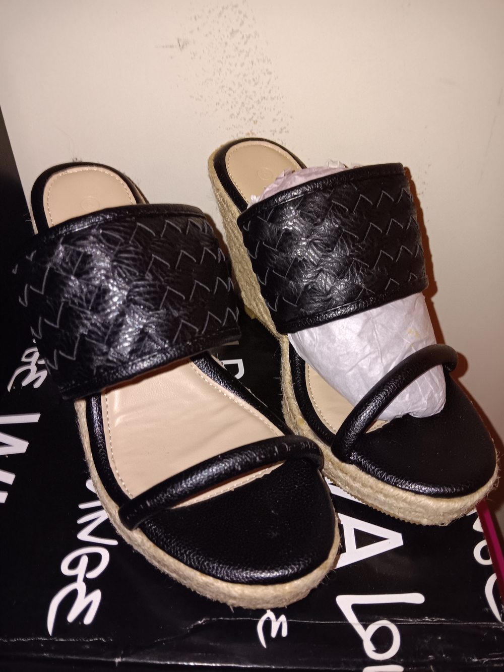 DIVA Lounge Black Woven Espadrille Wedge Sandals